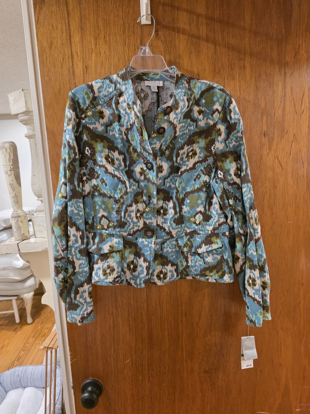 Charter Club Blue & Green Printed Button-Front Jacket